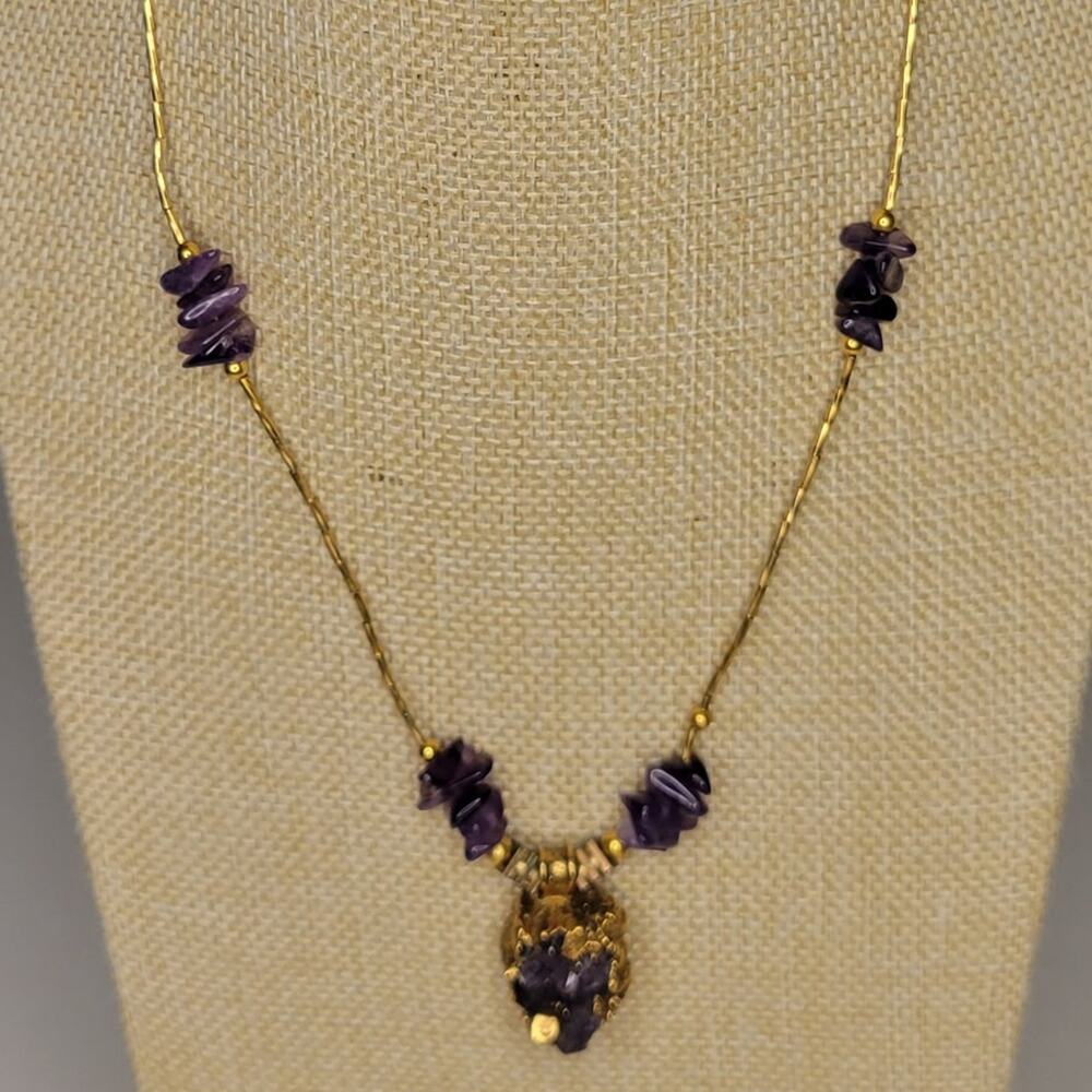 Vintage Gold & Purple Amethyst Necklace Pendant